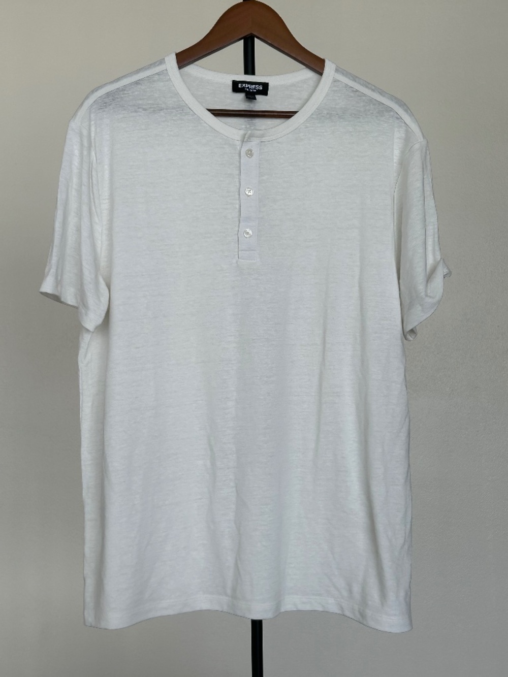 Express Linen Blend Henley T-Shirt Men's L White Short Sleeve Minimal Casual